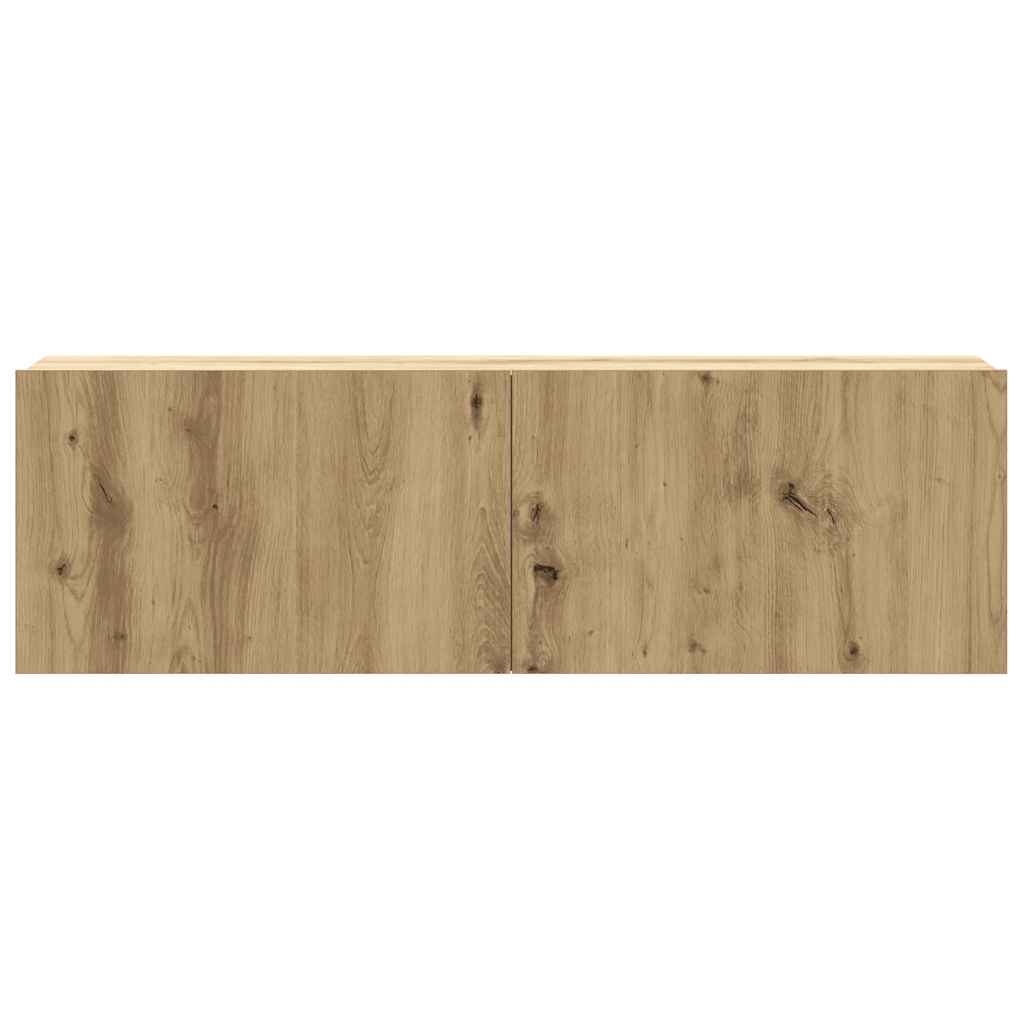 2-delig Tv-meubelset wandmontage bewerkt hout artisanaal eiken