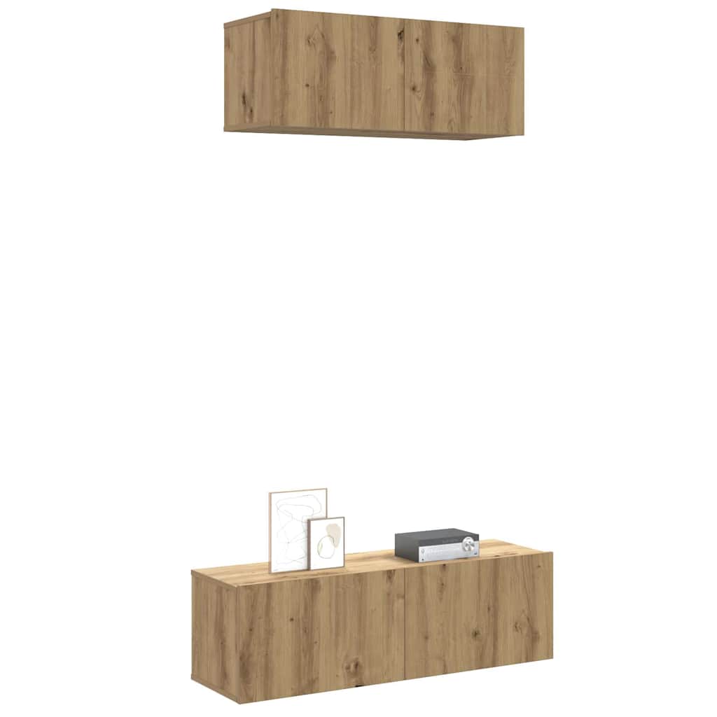 2-delig Tv-meubelset wandmontage bewerkt hout artisanaal eiken