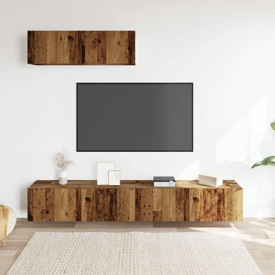 Tv-wandmeubelen 3 st 100x30x30 cm bewerkt hout oud houtkleurig
