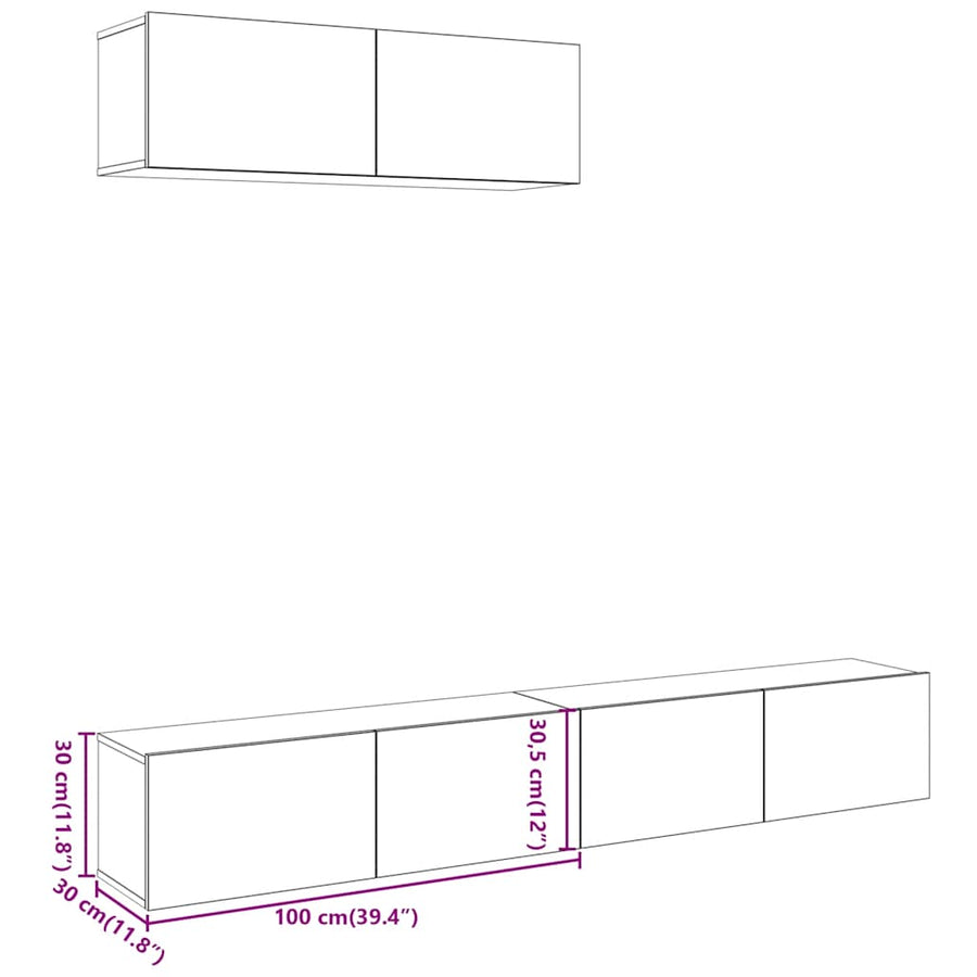 Tv-wandmeubelen 3 st 100x30x30 cm bewerkt hout oud houtkleurig