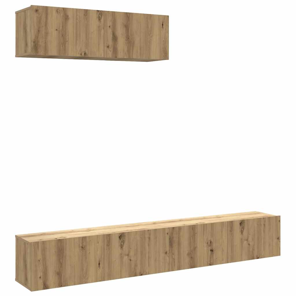 Tv-wandkasten 3 st 100x30x30 cm bewerkt hout artisanaal eiken