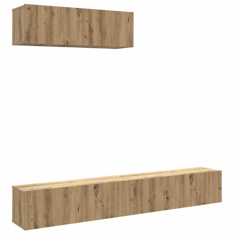 Tv-wandkasten 3 st 100x30x30 cm bewerkt hout artisanaal eiken