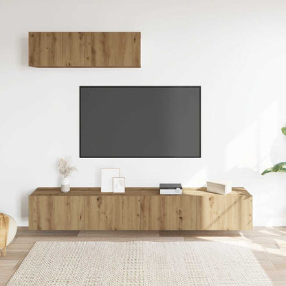 Tv-wandkasten 3 st 100x30x30 cm bewerkt hout artisanaal eiken