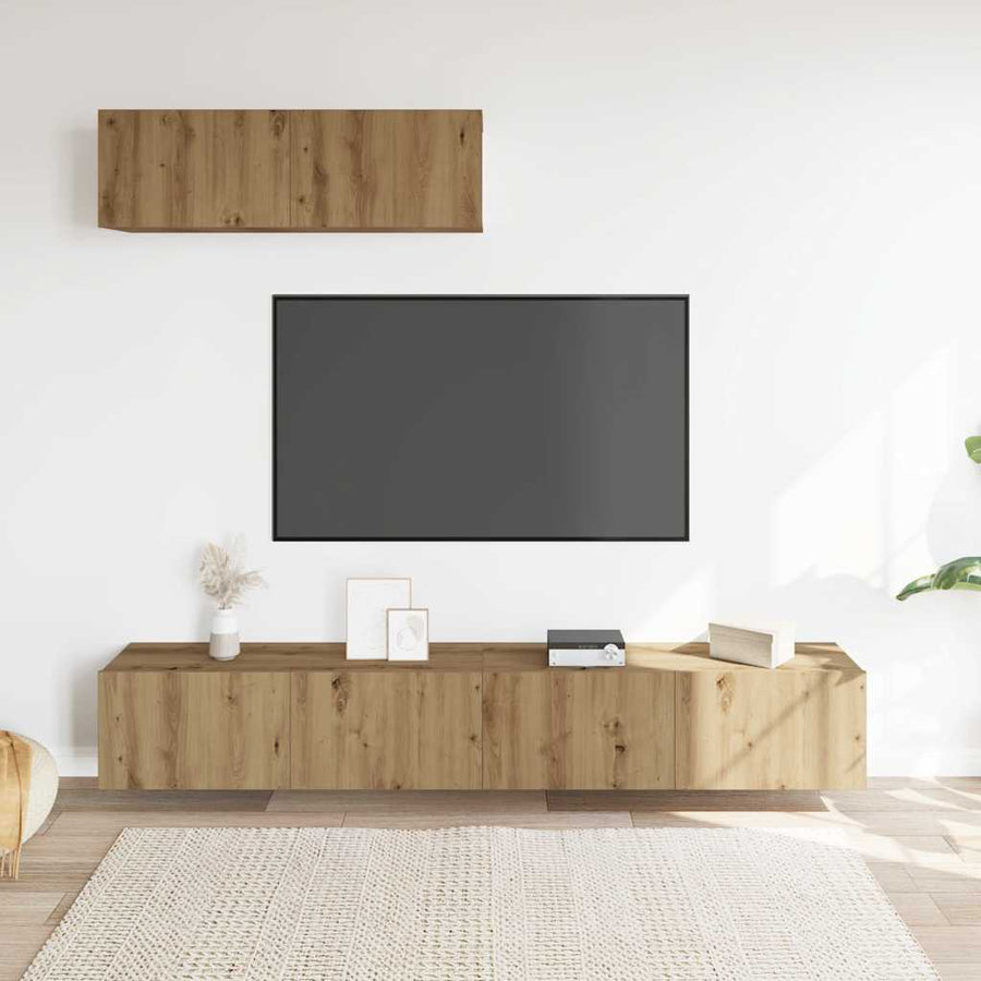 Tv-wandkasten 3 st 100x30x30 cm bewerkt hout artisanaal eiken