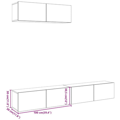 Tv-wandkasten 3 st 100x30x30 cm bewerkt hout artisanaal eiken