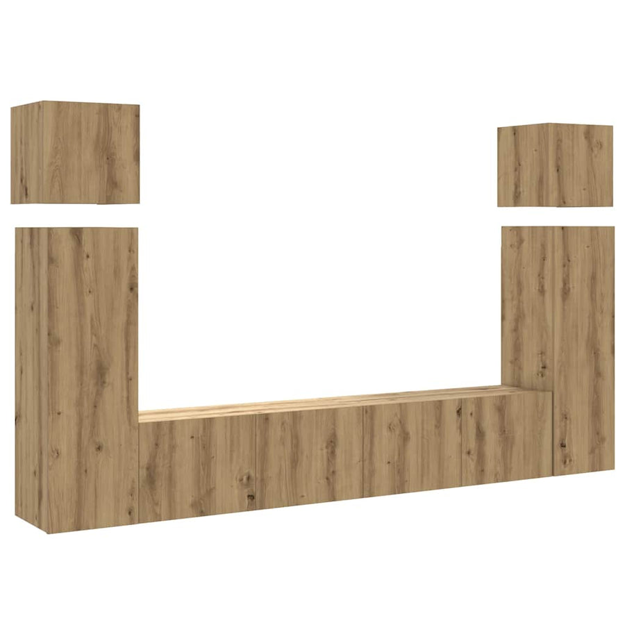 8-Delig Tv-Meubelset Wandmontage Bewerkt Hout Artisanaal Eiken 80 cm