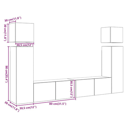 8-Delig Tv-Meubelset Wandmontage Bewerkt Hout Artisanaal Eiken 80 cm