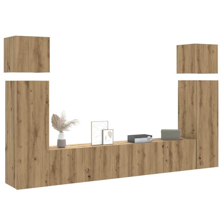 8-Delig Tv-Meubelset Wandmontage Bewerkt Hout Artisanaal Eiken 80 cm
