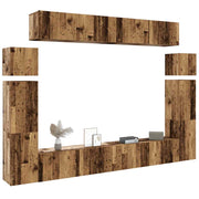 Tv-meubelset 8-delig wandmontage bewerkt hout oud houtkleurig