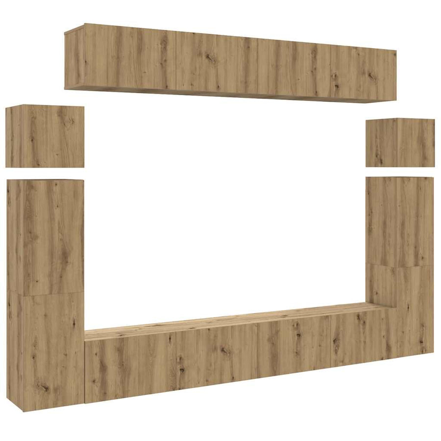 8-Delig Tv-Meubelset Wandmontage Bewerkt Hout Artisanaal Eiken 100 cm