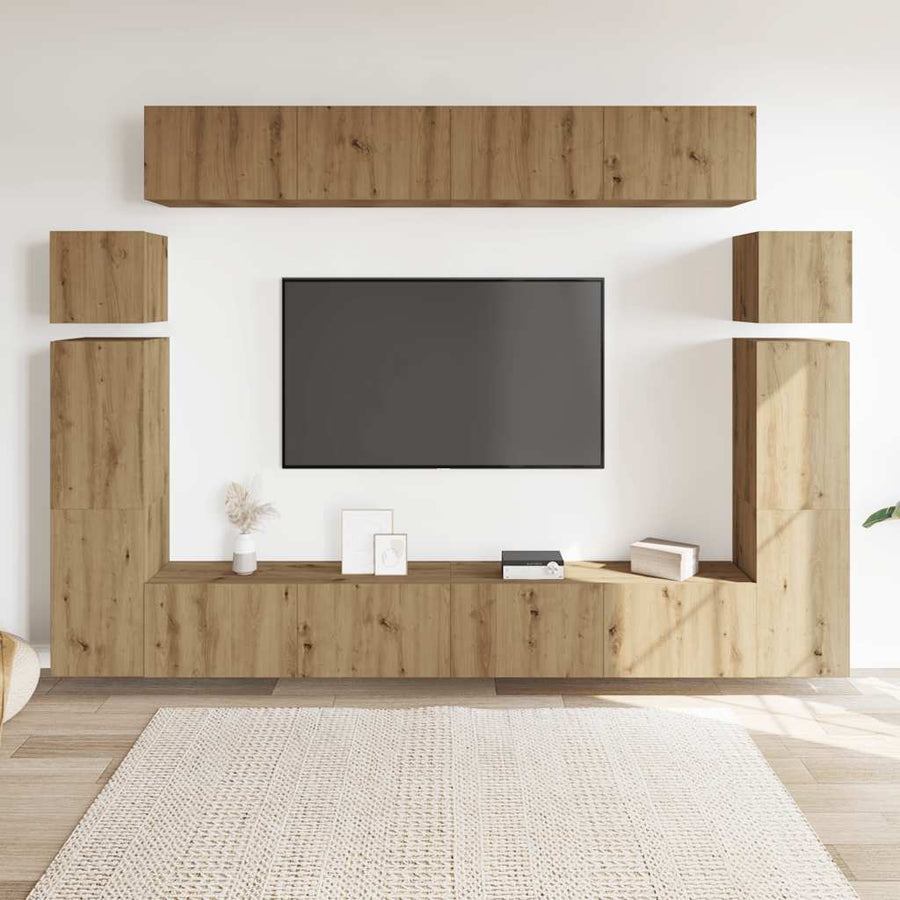 8-Delig Tv-Meubelset Wandmontage Bewerkt Hout Artisanaal Eiken 100 cm