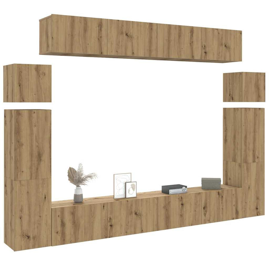 8-Delig Tv-Meubelset Wandmontage Bewerkt Hout Artisanaal Eiken 100 cm