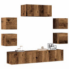 Tv-meubelset wandmontage 7-delig bewerkt hout oud houtkleurig