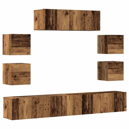 7-delig Tv-meubelset wandmontage bewerkt hout oud houtkleurig