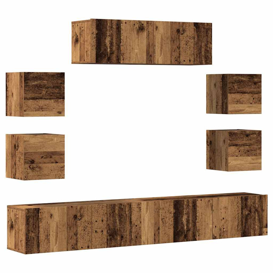 7-delig Tv-meubelset wandmontage bewerkt hout oud houtkleurig