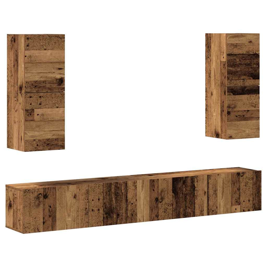 4-delig Tv-meubelset wandmontage bewerkt hout oud houtkleurig