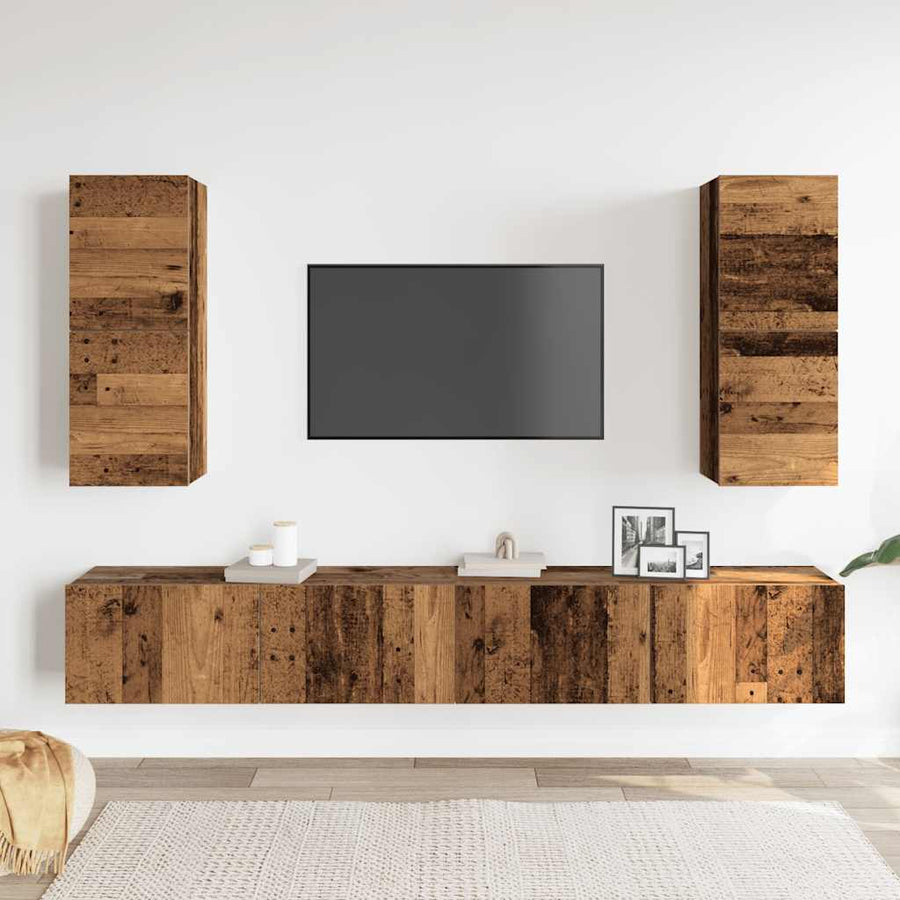 4-delig Tv-meubelset wandmontage bewerkt hout oud houtkleurig