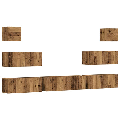 7-delig Tv-meubelset wandmontage bewerkt hout oud houtkleurig