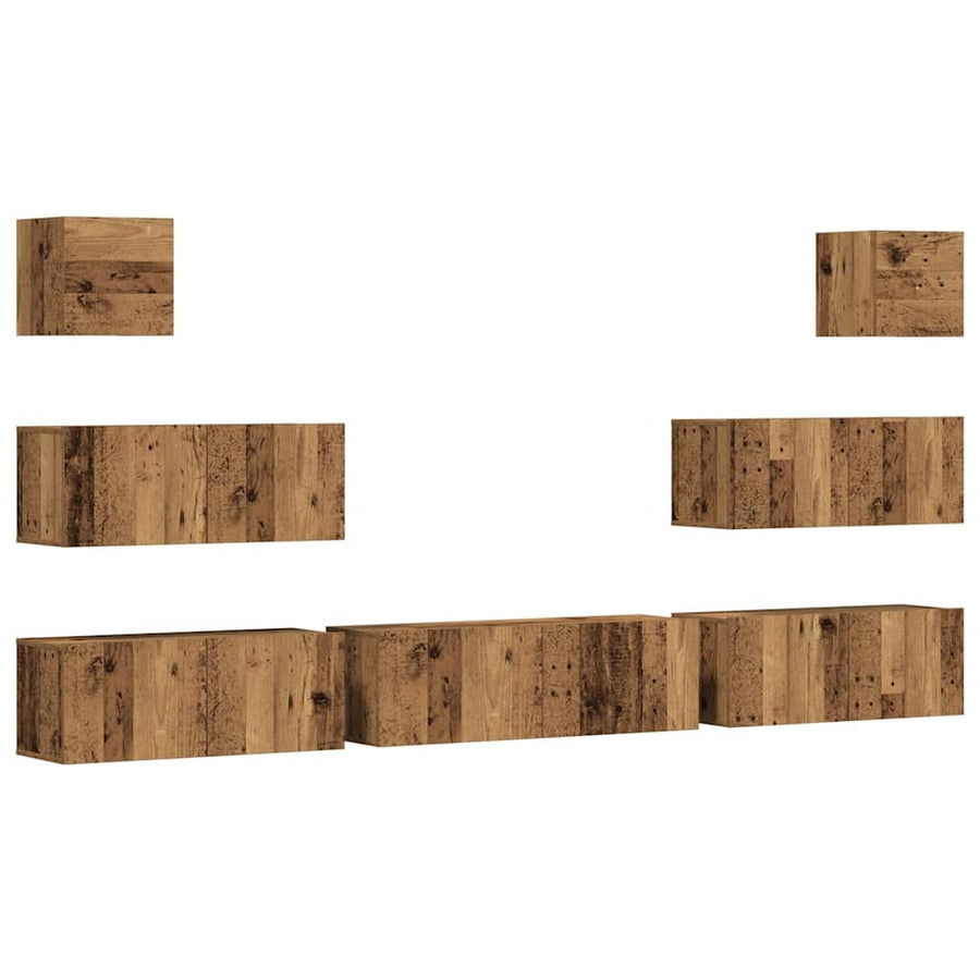 7-delig Tv-meubelset wandmontage bewerkt hout oud houtkleurig
