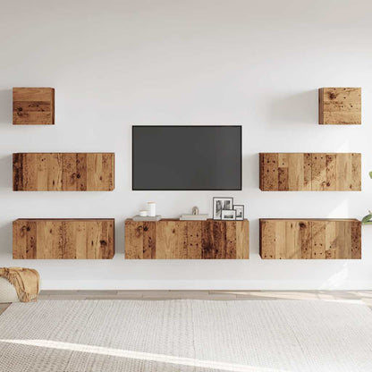 7-delig Tv-meubelset wandmontage bewerkt hout oud houtkleurig