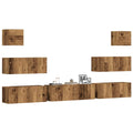 7-delig Tv-meubelset wandmontage bewerkt hout oud houtkleurig