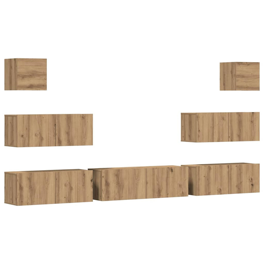 7-Delig Tv-Meubelset Wandmontage Bewerkt Hout Artisanaal Eiken 7