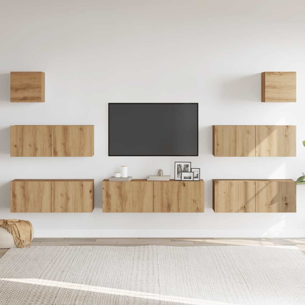 7-Delig Tv-Meubelset Wandmontage Bewerkt Hout Artisanaal Eiken 7