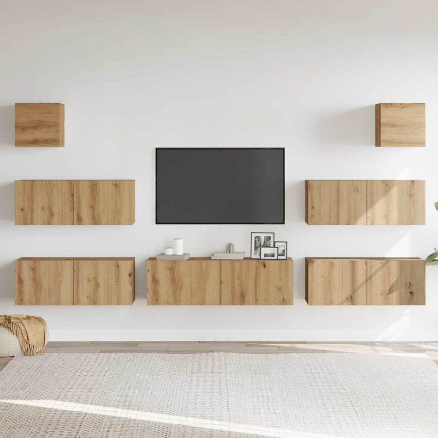 7-Delig Tv-Meubelset Wandmontage Bewerkt Hout Artisanaal Eiken 7