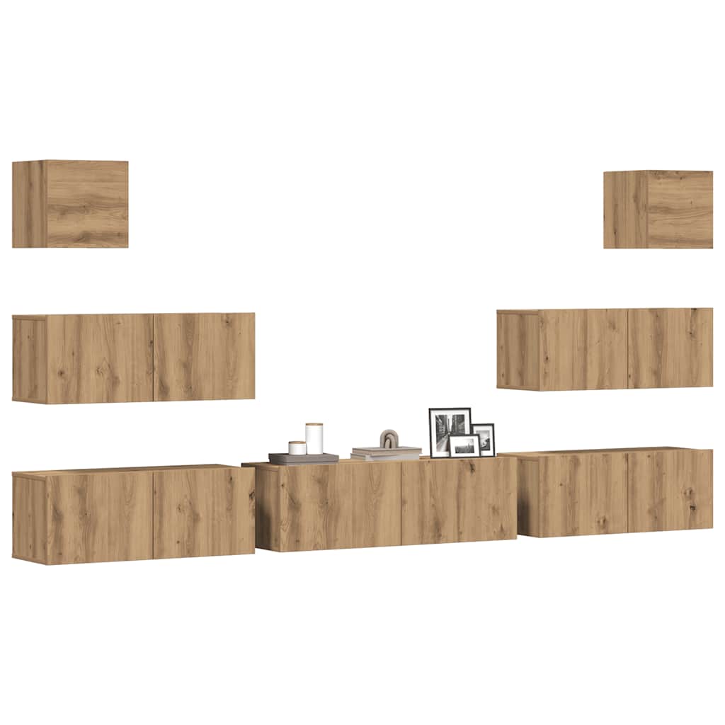 7-Delig Tv-Meubelset Wandmontage Bewerkt Hout Artisanaal Eiken 7