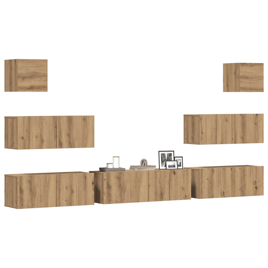 7-Delig Tv-Meubelset Wandmontage Bewerkt Hout Artisanaal Eiken 7