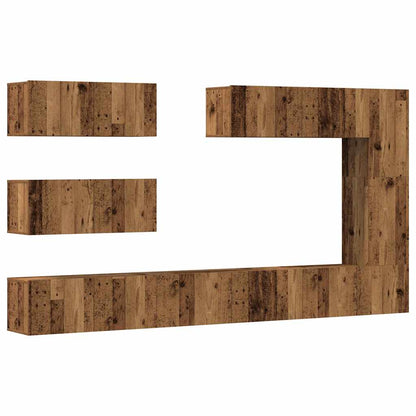 7-delig Tv-meubelset wandmontage bewerkt hout oud houtkleurig