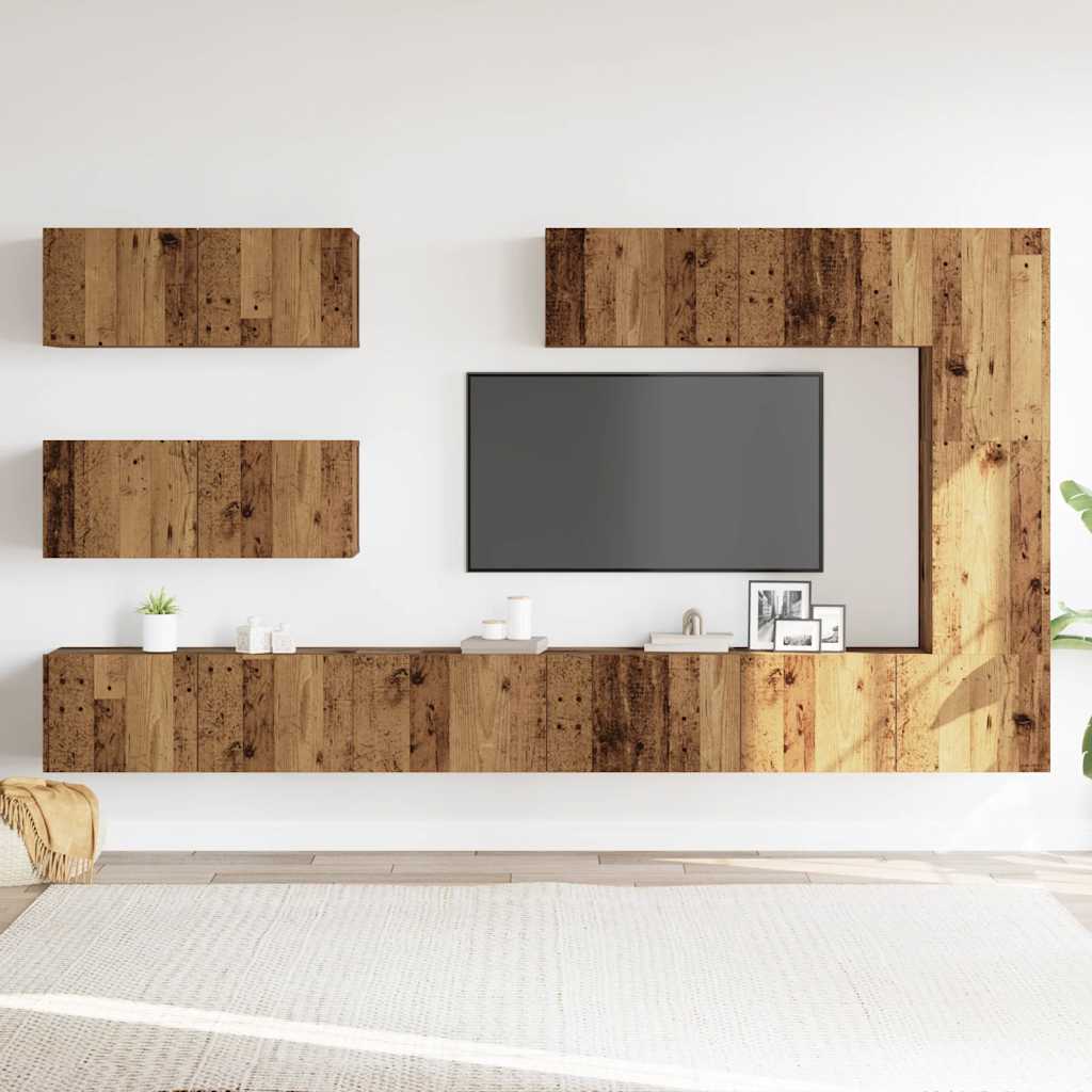 7-delig Tv-meubelset wandmontage bewerkt hout oud houtkleurig