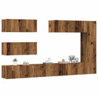 Tv-meubelset wandmontage bewerkt hout oud houtkleurig 7-delig