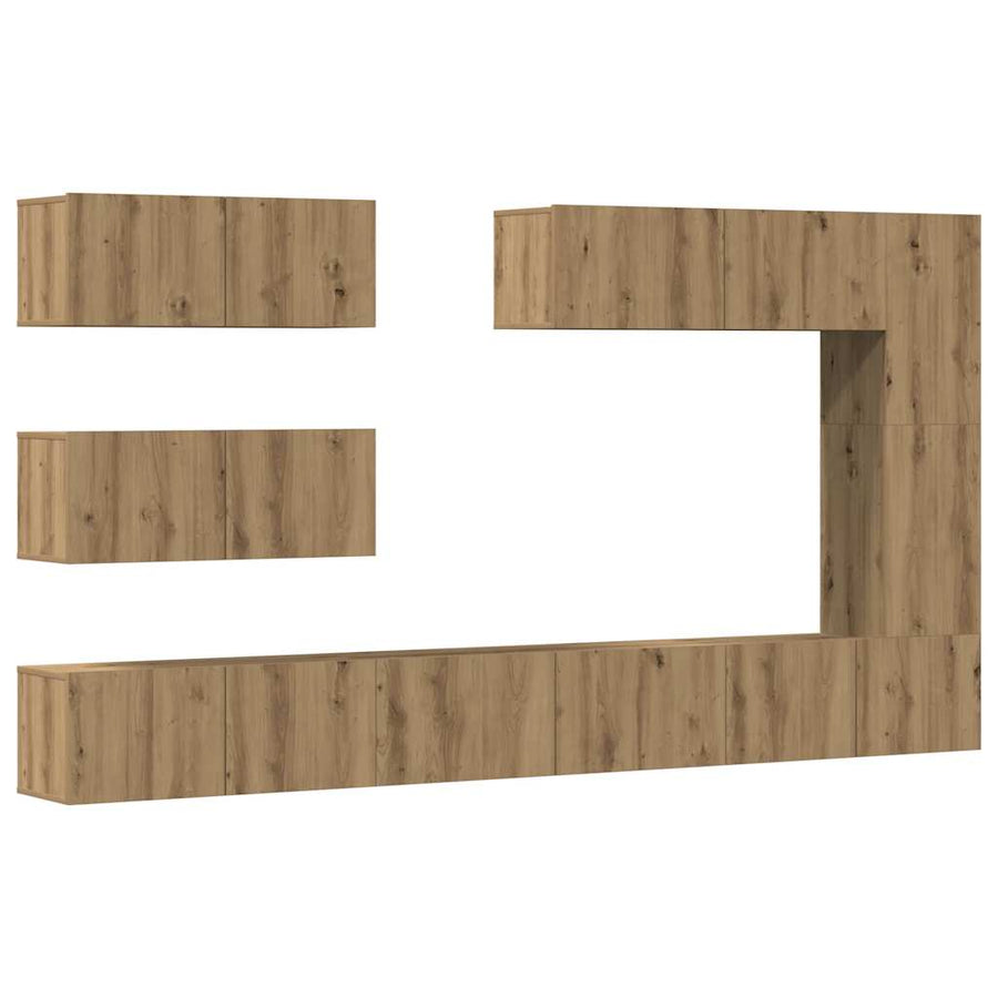 7-delig Tv-meubelset wandmontage bewerkt hout artisanaal eiken