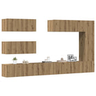 Tv-meubelset wandmontage bewerkt hout artisanaal eiken 7-delig