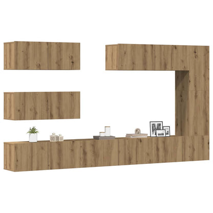 7-delig Tv-meubelset wandmontage bewerkt hout artisanaal eiken
