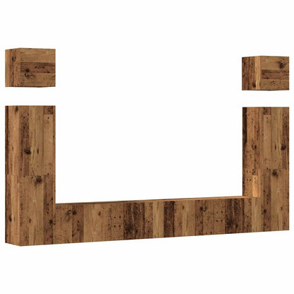 6-delig Tv-meubelset wandmontage bewerkt hout oud houtkleurig
