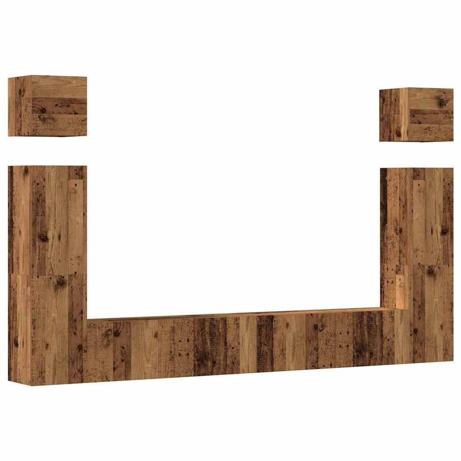 6-delig Tv-meubelset wandmontage bewerkt hout oud houtkleurig