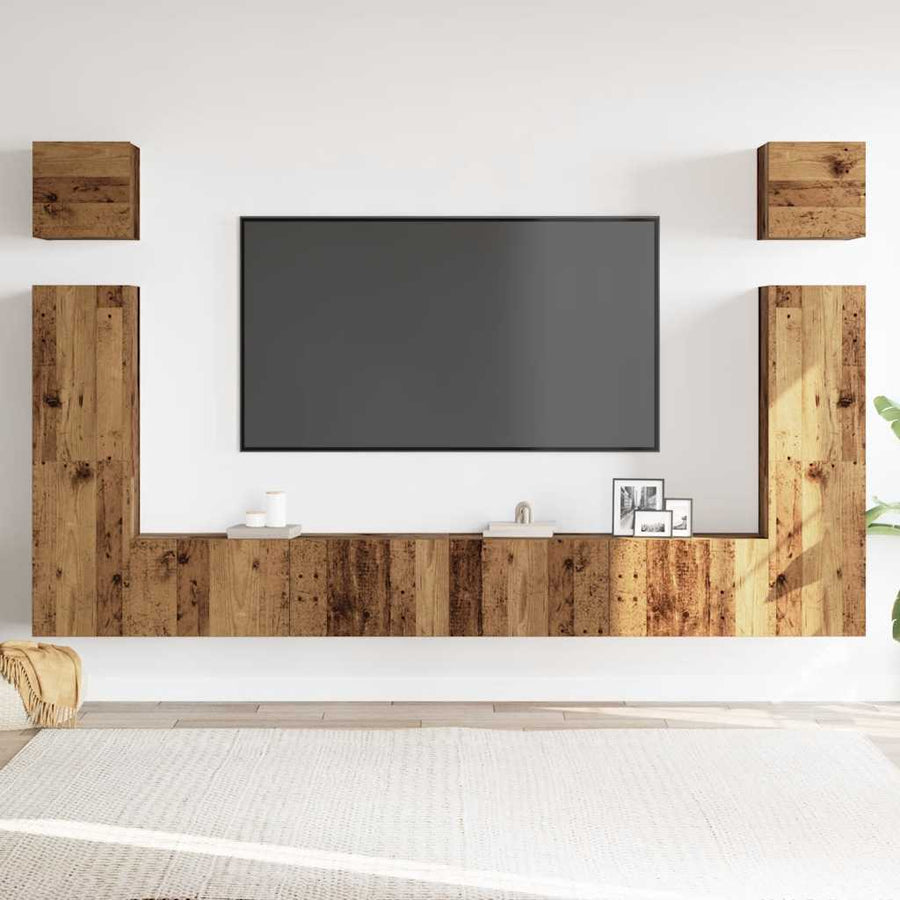 6-delig Tv-meubelset wandmontage bewerkt hout oud houtkleurig