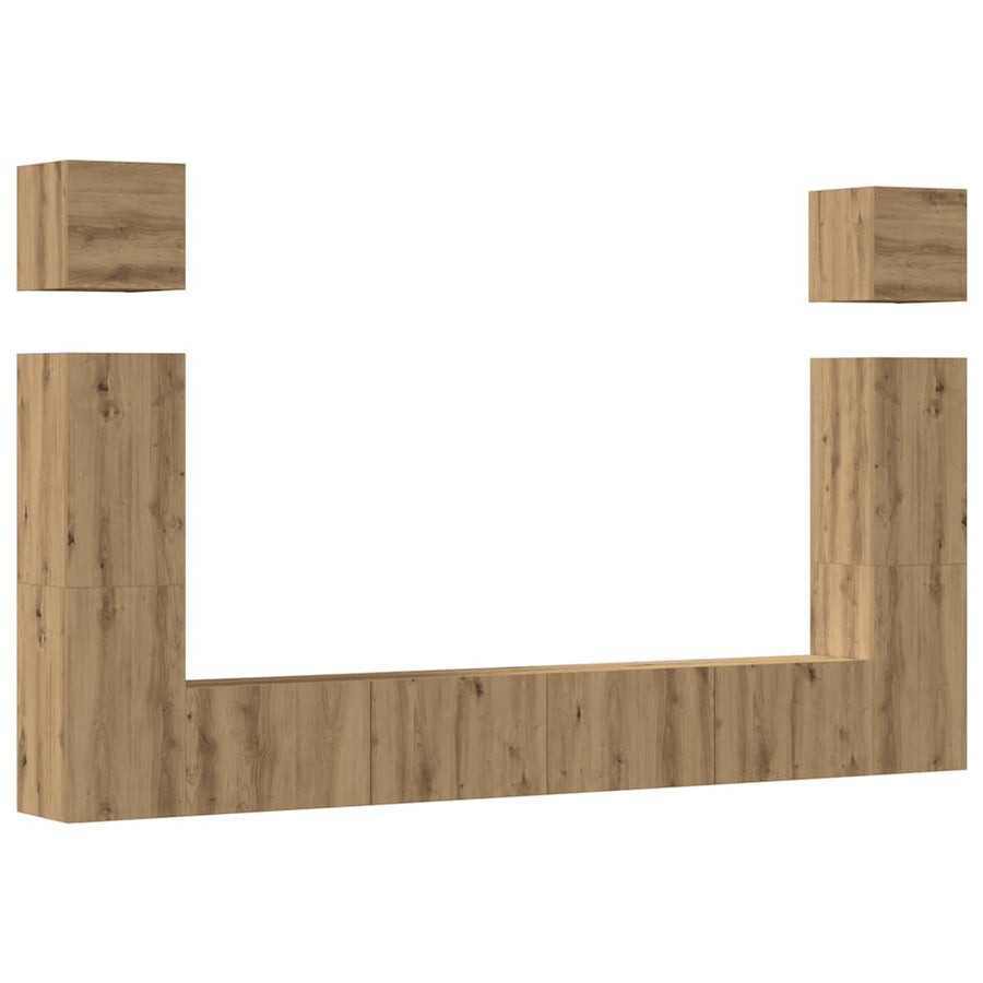 6-Delig Tv-Meubelset Wandmontage Bewerkt Hout Artisanaal Eiken 6