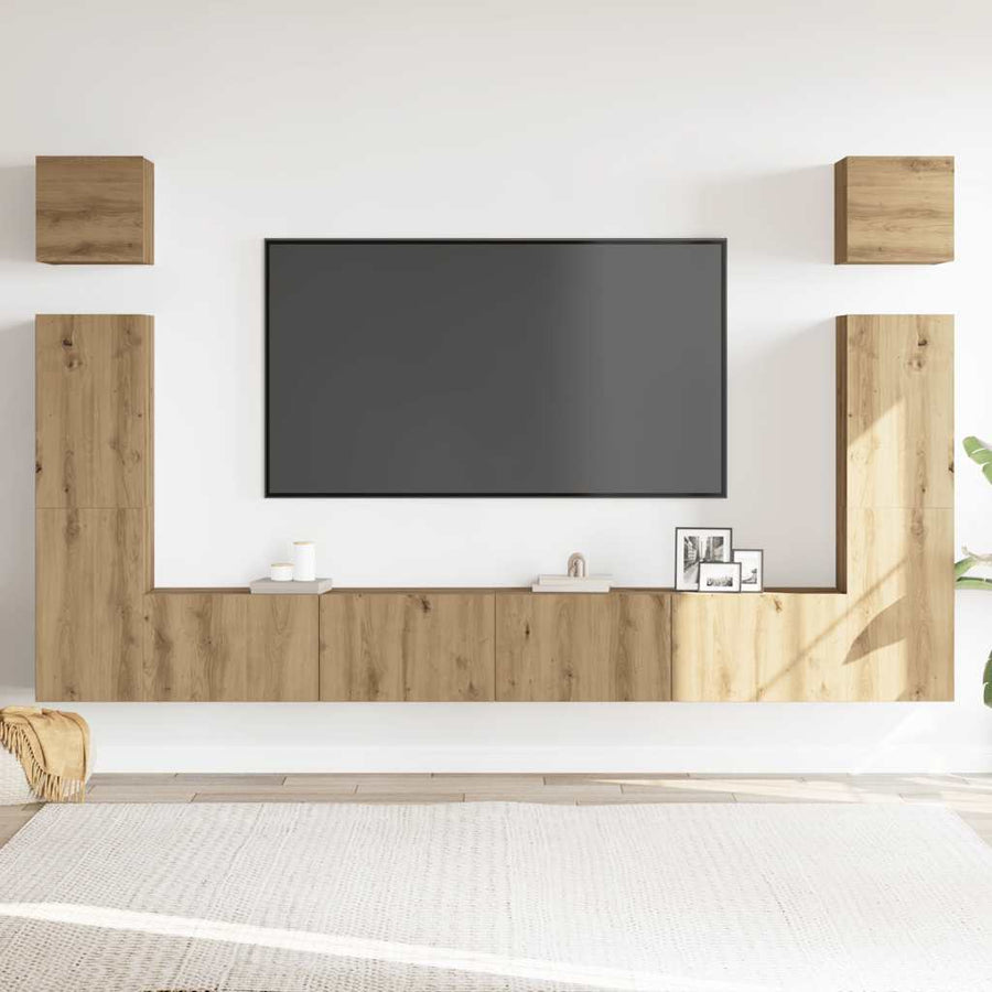 6-Delig Tv-Meubelset Wandmontage Bewerkt Hout Artisanaal Eiken 6