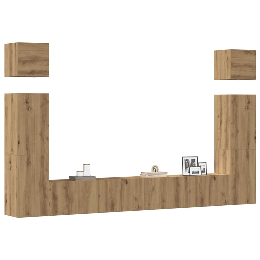 6-Delig Tv-Meubelset Wandmontage Bewerkt Hout Artisanaal Eiken 6