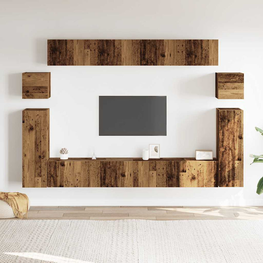 8-delig Tv-meubelset wandmontage bewerkt hout oud houtkleurig