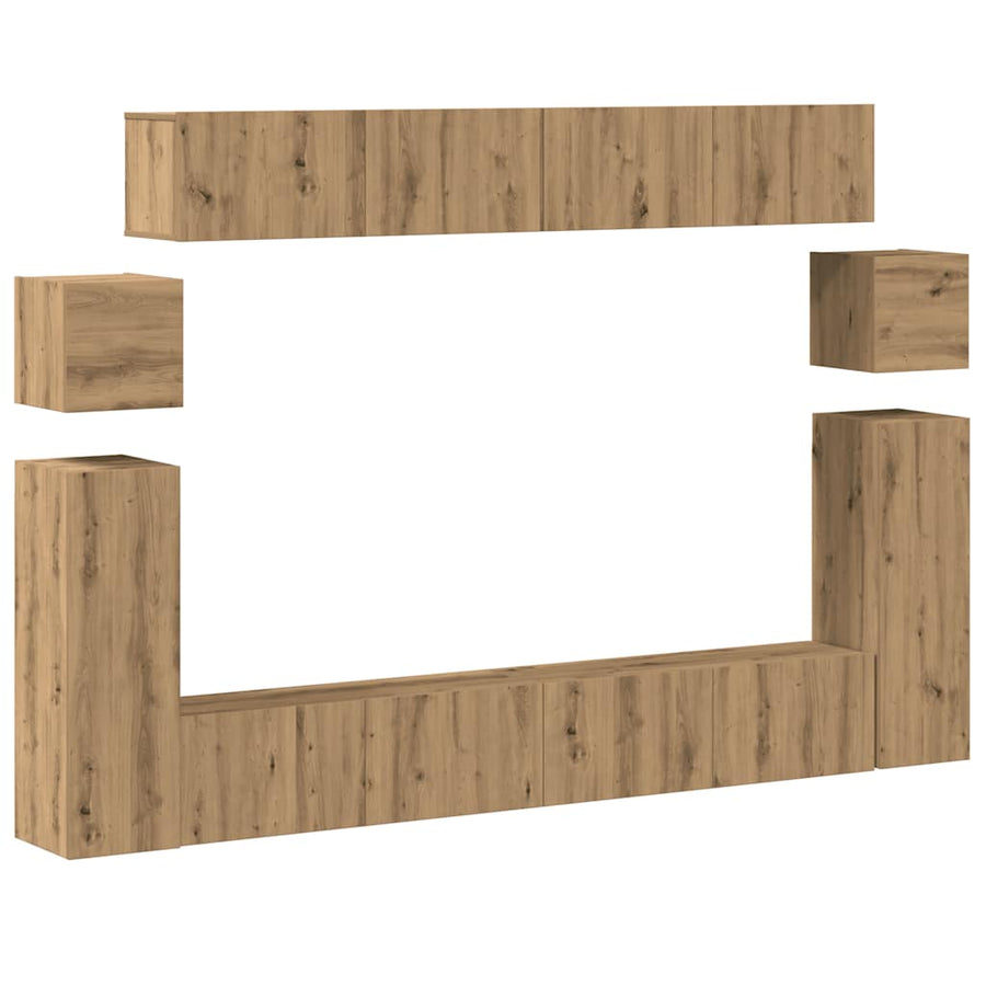8-Delig Tv-Meubelset Wandmontage Bewerkt Hout Artisanaal Eiken 8