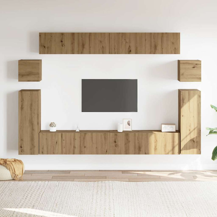 8-Delig Tv-Meubelset Wandmontage Bewerkt Hout Artisanaal Eiken 8