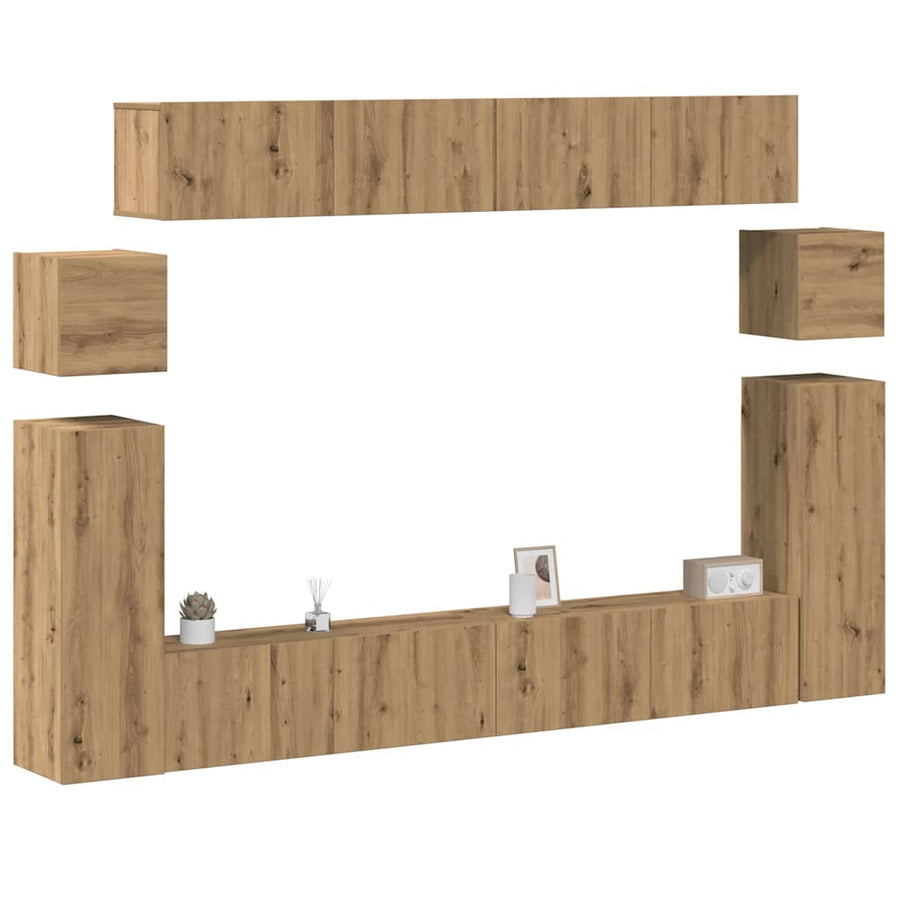 8-Delig Tv-Meubelset Wandmontage Bewerkt Hout Artisanaal Eiken 8