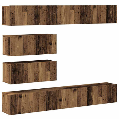 6-delig Tv-meubelset wandmontage bewerkt hout oud houtkleurig
