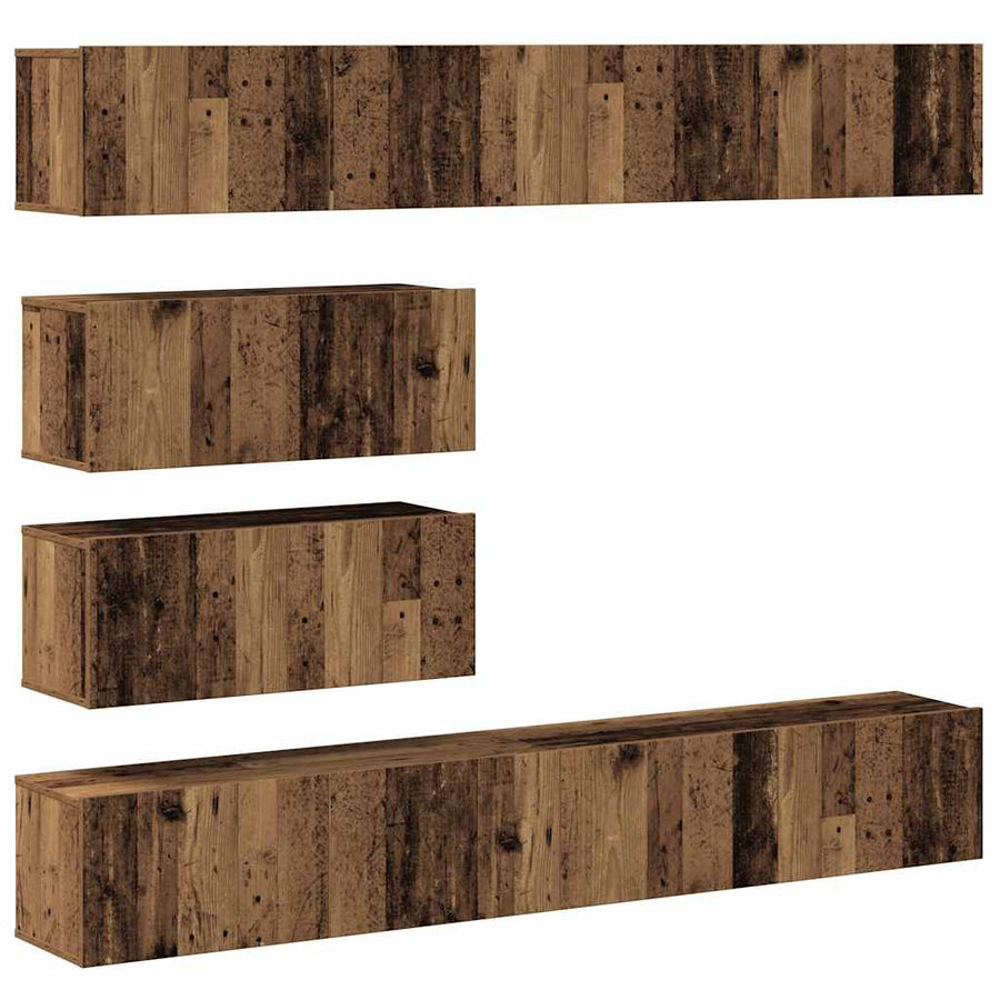 6-delig Tv-meubelset wandmontage bewerkt hout oud houtkleurig
