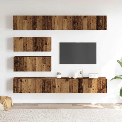 6-delig Tv-meubelset wandmontage bewerkt hout oud houtkleurig