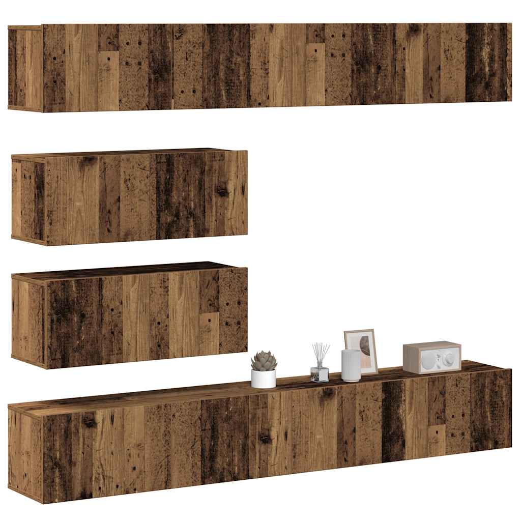6-delig Tv-meubelset wandmontage bewerkt hout oud houtkleurig
